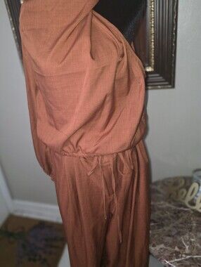 Rust Orange High Neck One Sleve Two-Piece Pant Set